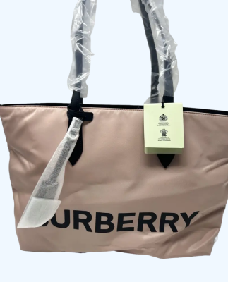 Burberry Medium Rose Beige Logo Branded Econyl Nylon Tote Shoulder Handbag Purse - Medium